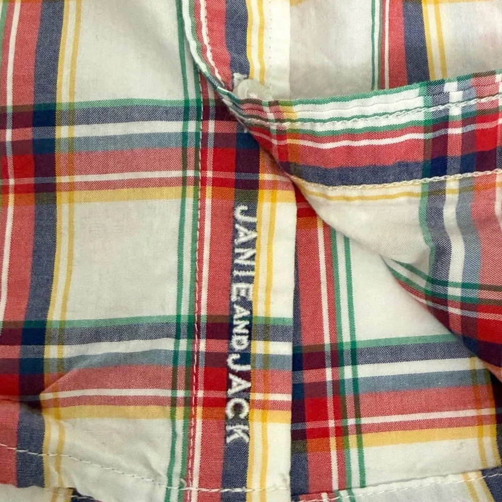 Janie and Jack Boys Size 4 Plaid Button Down Shirt Multicolor Madras Cotton